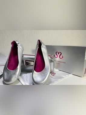Soto Massini Terzettos Milano Leather Ballet Flats Silver Women us 7 or 7.5